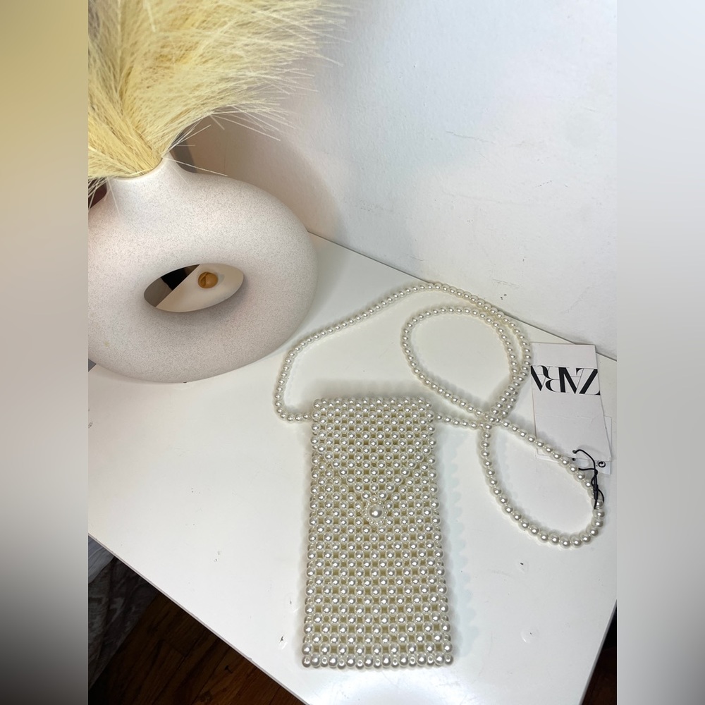 Zara Beaded Pearl Ivory Crossbody Phone Bag Women's Wedding Handmade Strap